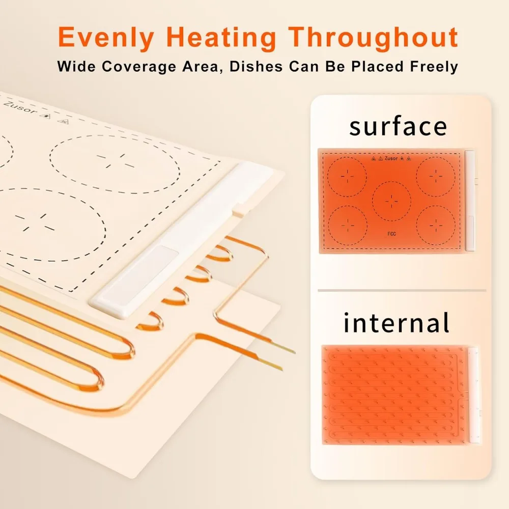 Almohadilla de calentamiento de alimentos de superficie completa, enrollable y portátil, 3 Ajustes de temperatura