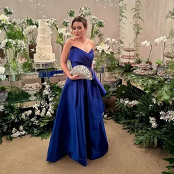 Msikoods Royal Blue Evening Dresses 2024 Sweethearts Wedding Guest Gown Satin Birthday Gown Party Dress For Special Evens