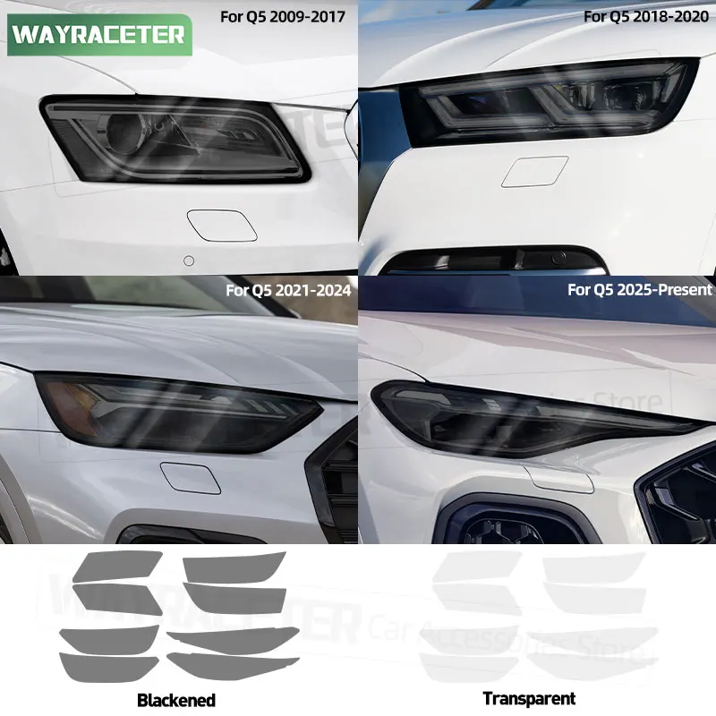 

Car Headlight Tint Smoked Black Protective Film Transparent TPU Sticker For Audi Q5 2025 FY 2018 8R 2009 + SQ5 2015 2020 2024