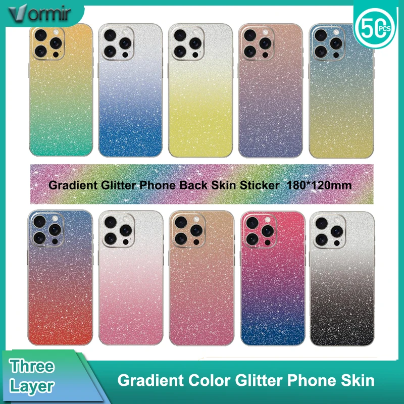 

VORMIR 190*120 мм градиент цвета блестящие наклейки на заднюю кожу для плоттера простые цветные декоративные пленки для задней крышки телефона