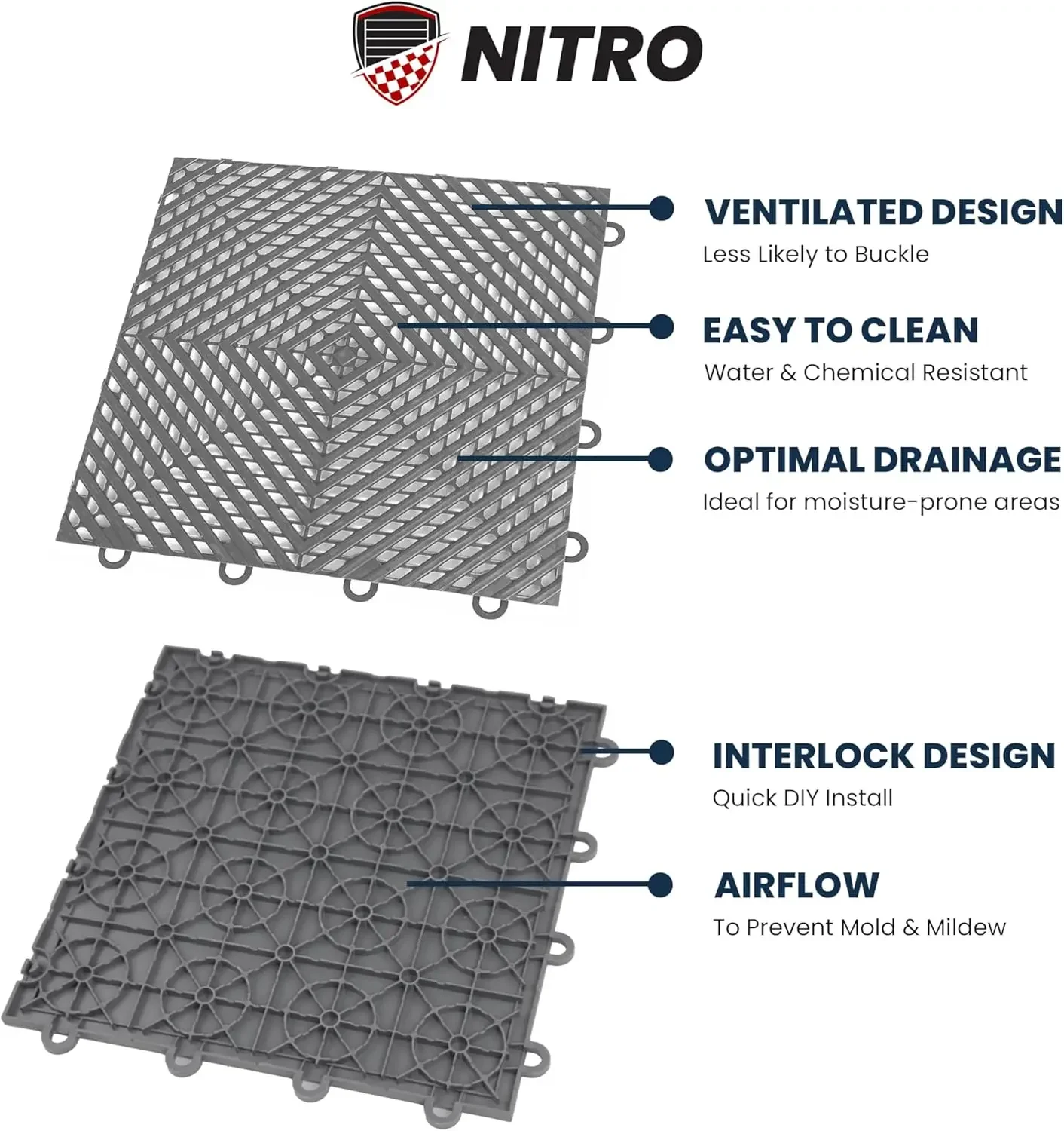 Antislip 12x12 kunststof in elkaar grijpende garagevloertegels voor organisatie en opslag, oplossing met kliksluiting