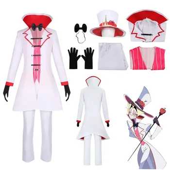 Hazbin Lucifer 애니메이션 호텔 모닝스타 코스프레 코스튬 가발, 아빠 화이트 세트 악마 지옥 할로윈 파티, 성인 남성 코스튬 