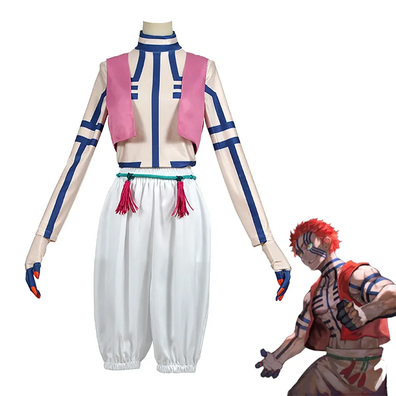 Anime Akaza Copsplay Kostuum Uniform Top Broek Vest Handschoen Riem Halloween Volwassen Feest Akaza Cosplay Kostuums Volledige Set