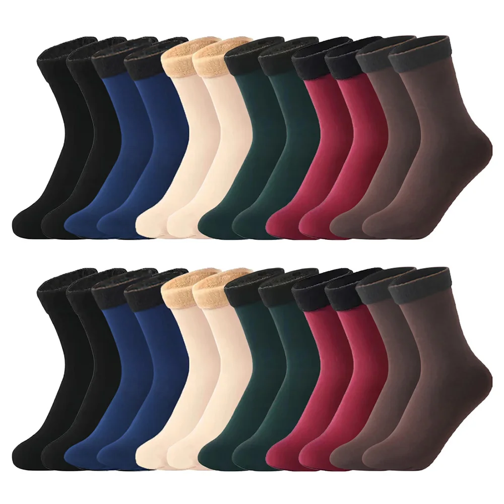 

4 Pairs Women's Winter Warm Socks Thicken Thermal Nylon Solid Color Socks Soft Snow Velvet Boots Floor Sleep Black Sock