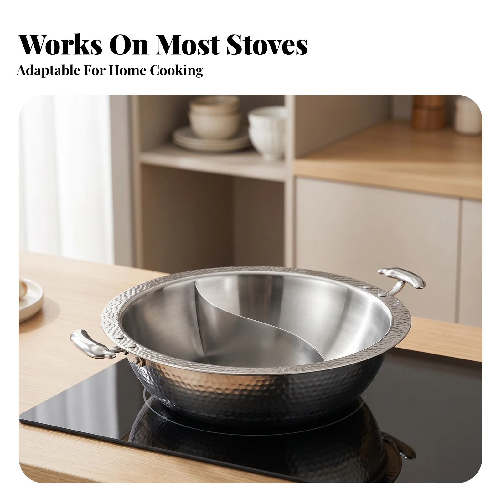 Yin-Yang Hot Pot Induction Compatible Two-Broth-Compartment Hot Pot Hammered Texture Triple-Layer Base
