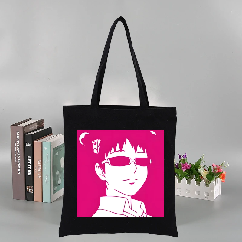 Saiki K Kusuo Geen Psi Nan Zwarte Dames Handtassen Canvas Tote Boodschappentassen Herbruikbare Boodschappentas Eco Opvouwbaar Zwart Nieuw Vrouw