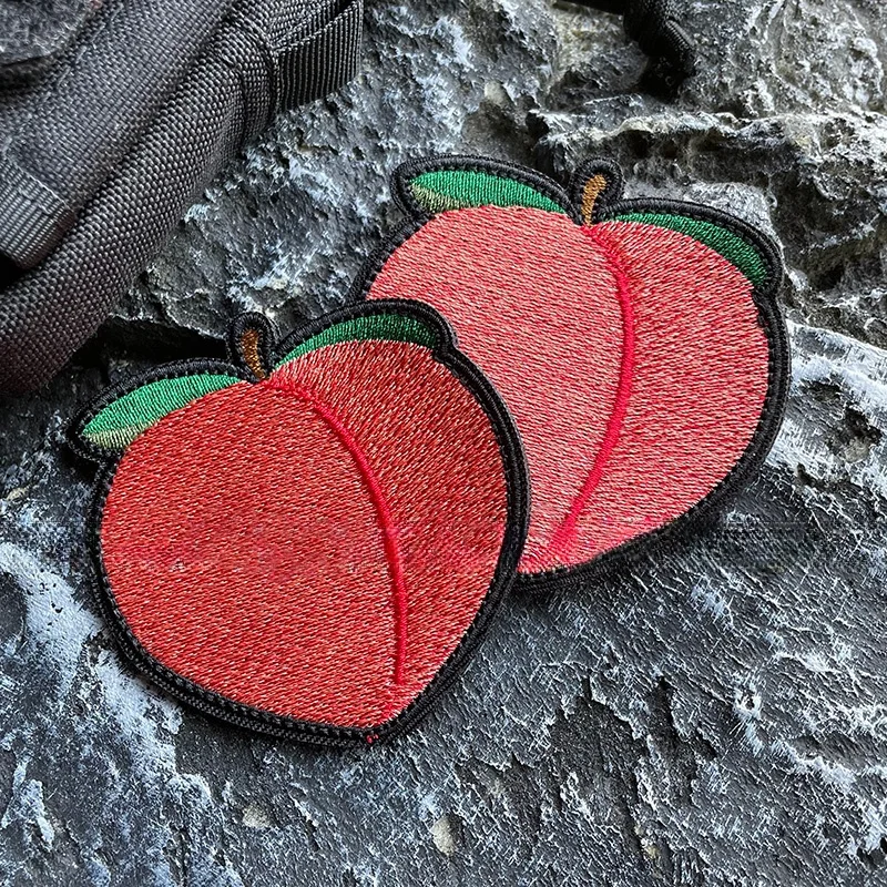 Honey Peach Full Embroidered Hook&Loop Patches for Clothing Ultra Fine Fruit Emblem Decoration Sticker DIY Backpack Morale Badge