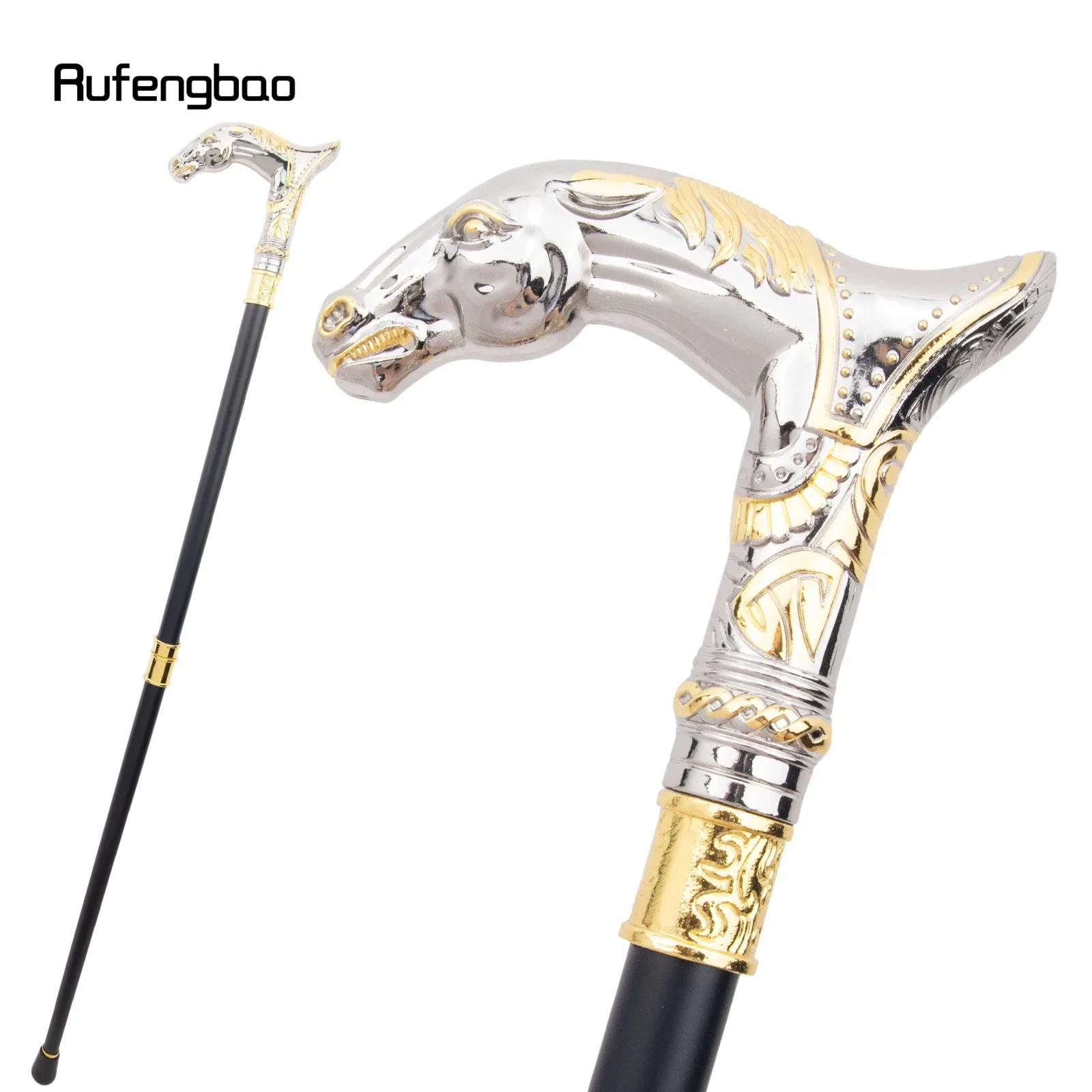 

Golden White Horse Head Animal Fashion Walking Stick Decorative Cospaly Vintage Party Fashionable Walking Cane Crosier 93cm