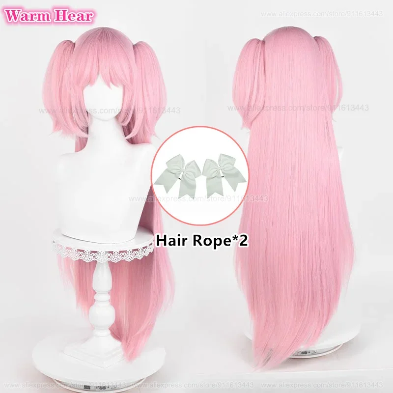 High Quality Anime Kaname Madoka 95cm Long Pink Double Ponytail Cosplay Anime Wig Heat Resistant Hair Halloween Party Woman Wigs