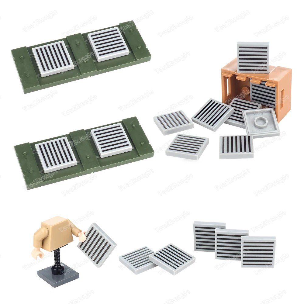 3068p07 Zwart Grille 7 lijnen Patroon Bouwsteen 2x2 Tegels Gedrukt MOC figuren Militaire Accessoires Scènes Model Gift jongen Speelgoed