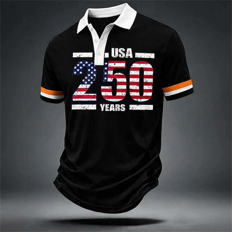 2026 Men Polo Shirt USA 250 Years Print Short Sleeve Top For Independence Day And Casual Summer Trendy Streetwear Dropshipping
