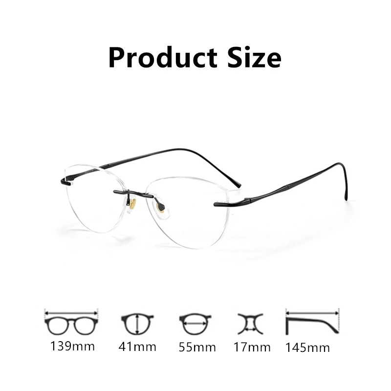 Women's frameless cat eye prescription glasses frame, gold optical frame, customizable myopia anti blue light pure titanium