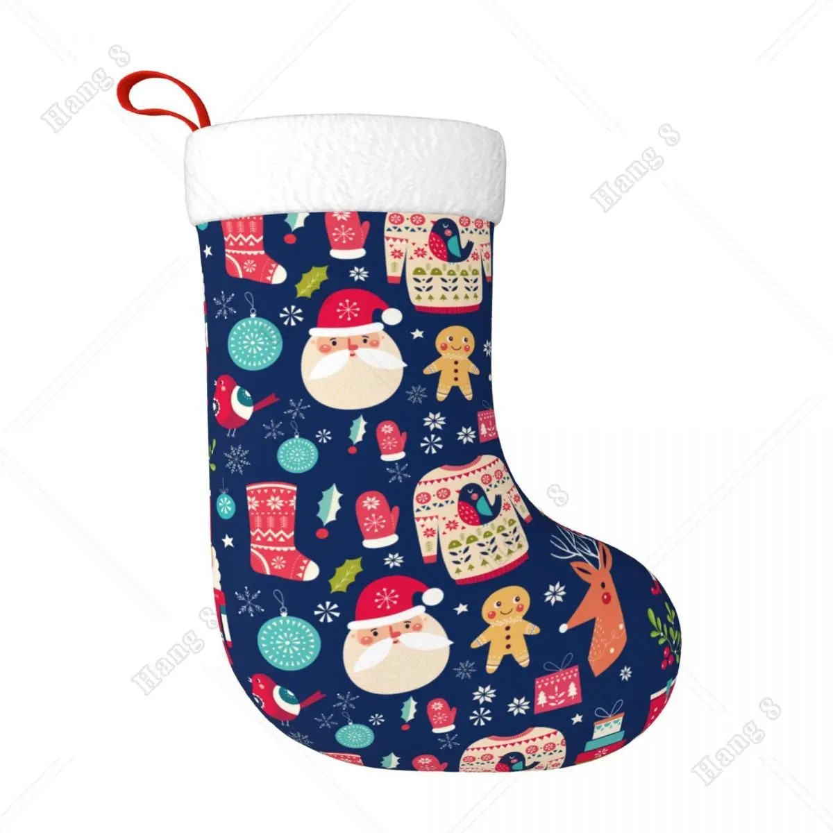 

Santa Claus Cartoon Pattern Christmas Stocking Large Xmas Stockings Fireplace Hanging Stockings for Family Holiday Party