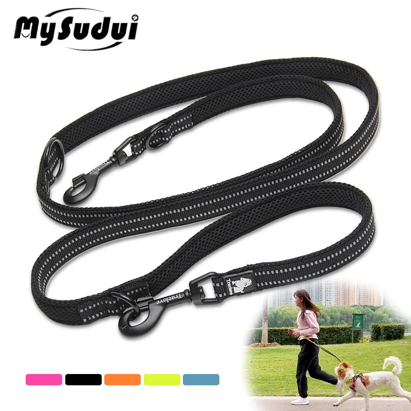 Truelove 7 In 1 Nylon Dog Leash Reflective Pattern For Walking Double Hook Multifunctional Dog Double Lead Strong Training