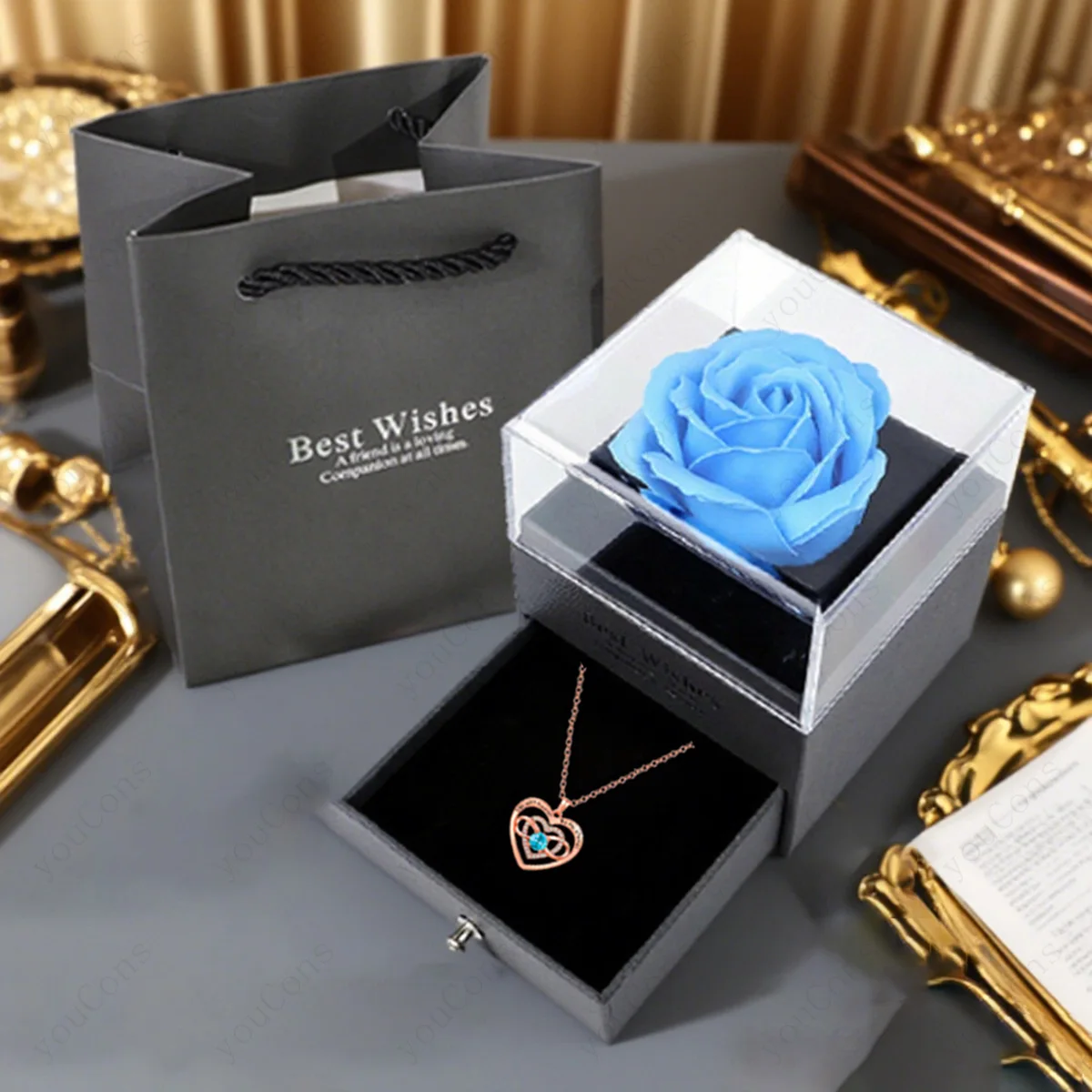 الأزرق الزركون القلب قلادة قلادة مع صندوق الورد 2025 مجموعة مجوهرات جديدة لصديقة أمي الذكرى عيد الحب هدية عيد ميلاد