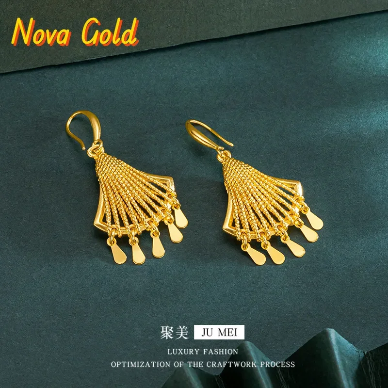 

NovaGlod Luxury 24K 9999 Pure Gold real gold Women's Ethnic-style Filament Drop Earrings Peacock Earrings
