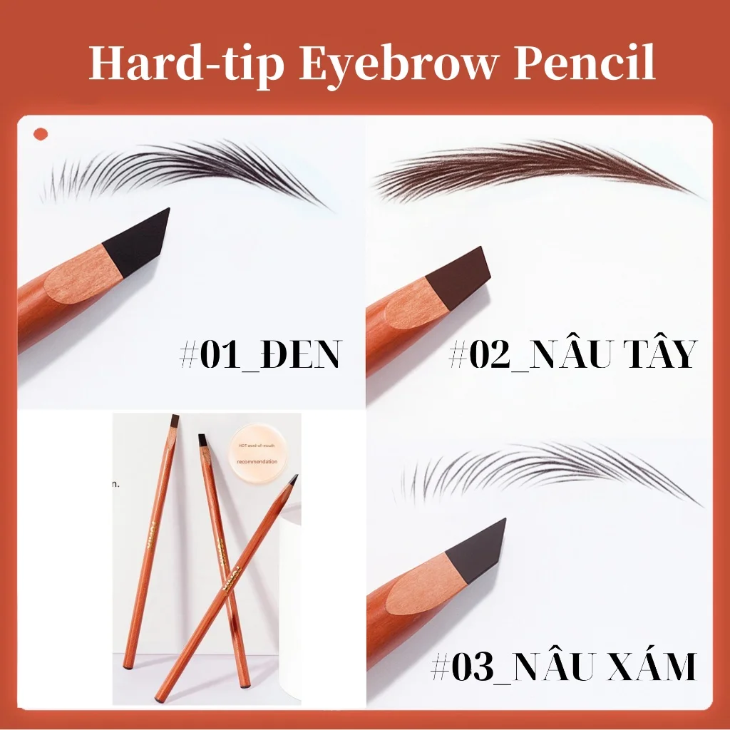 Hard Eyebrow Pencil - Waterproof, Long-lasting, Matte Finish, Smooth & Blendable For Natural Looks