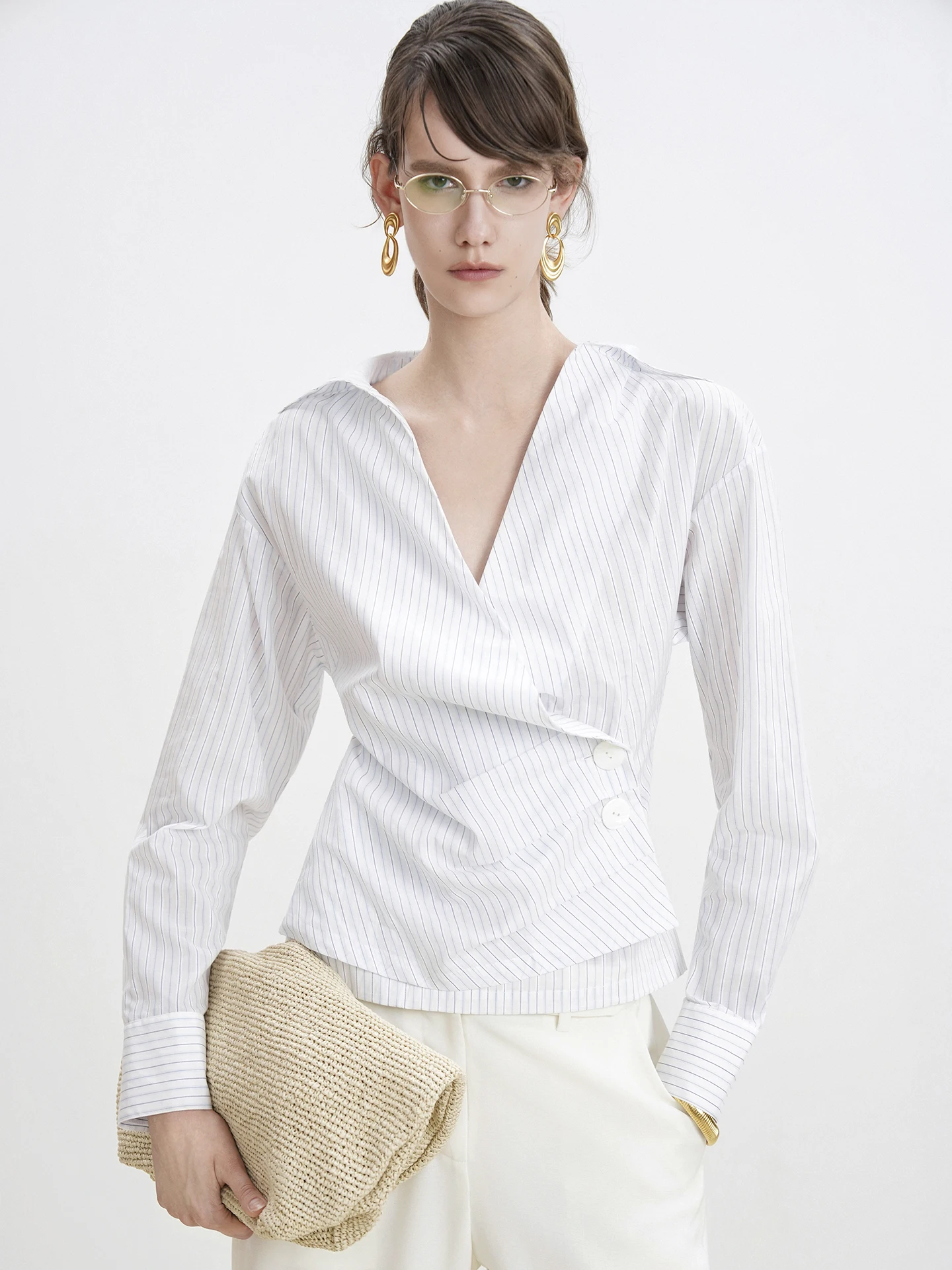 

RE SENSE Асимметричная полоска с застежкой на талии, уникальный дизайн Sensation, женские хлопковые длинные свеки премиум-класса на пуговицах