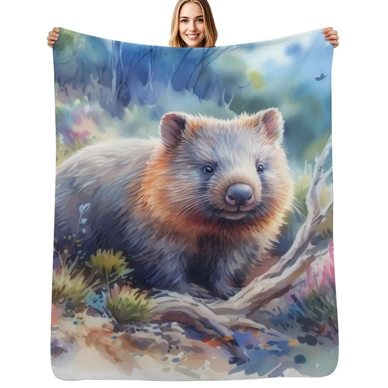 Wombat Art #8 Wombat Lovers Throw Blanket Summer Cool Breathable Blanket for Sleeping