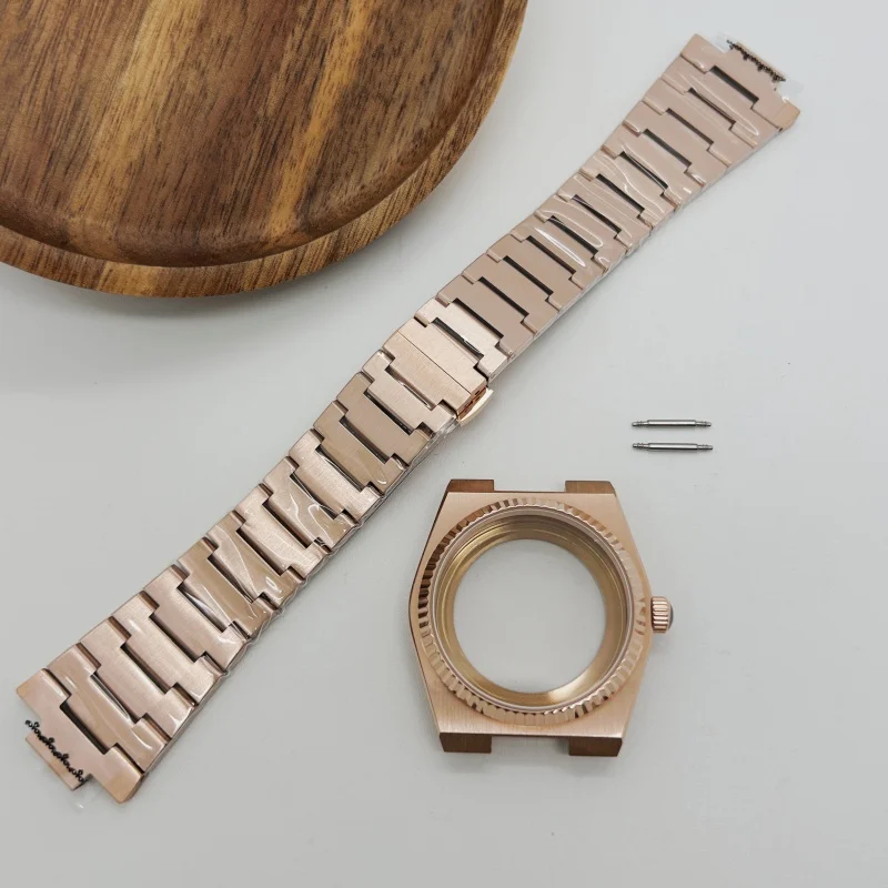 Golden 40mm Sapphire Glass Case Strap for 31.8mm Dial Watch Accessories for Seiko Royal Oak PRX Super Player NH35 NH36 Movement