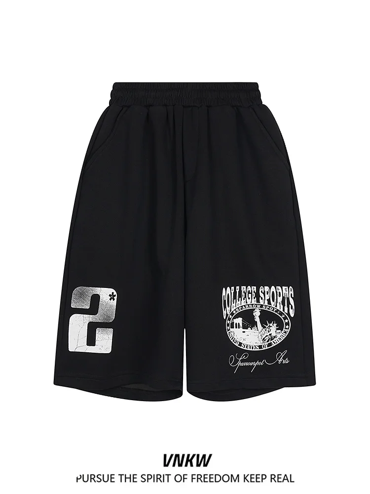 

American Street Sle Worn-In Letter Print Wide Leg Five-Point orts Men's Loose Casual Versatile Sports Elastic Waist orts