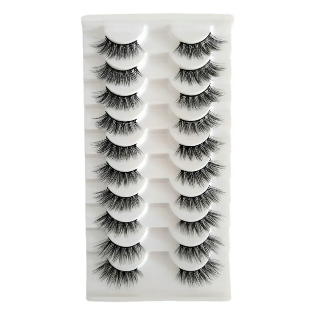 

10 Pairs Wispy Bushy Half Eyelash Eye Tail Lengthening Black Stem Cat Eye False Lashes 3D Curled Reusable Natural Fluffy Lashes