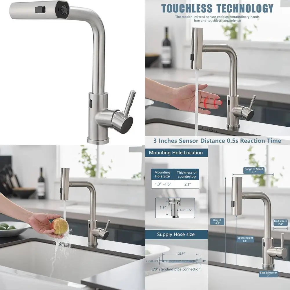 

15, выдвижной кухонный смеситель из матового никеля, бесконтактный смеситель для раковины с одним отверстием