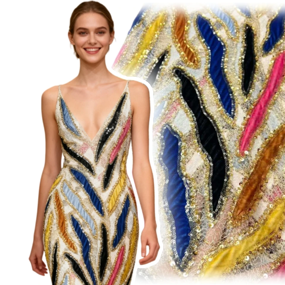 

2026 французская сетчатая кружевная ткань с вышивкой и блестками, тюль, расшитая бисером, африканская ткань для женщин, вечерние платья, 5 ярдов, швейные метры AH1829