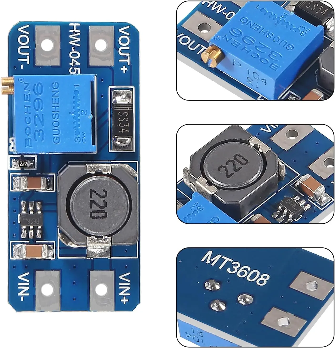 MT3608 DC-DC Adjustable Boost Module 2A  Boost Step up Converter Module 2V-24V to 5V 9V 12V 28V Power Module Booster