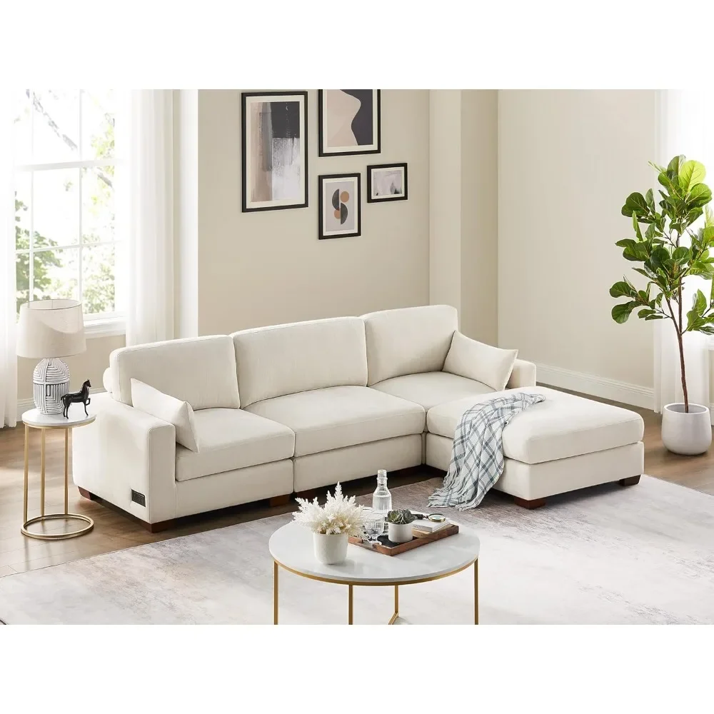 Modular Sectional Sofa, Oversized L Shape Modular Sectional Couch with USB Ports, Convertible 4 Seater Sectional Sofas for Livin