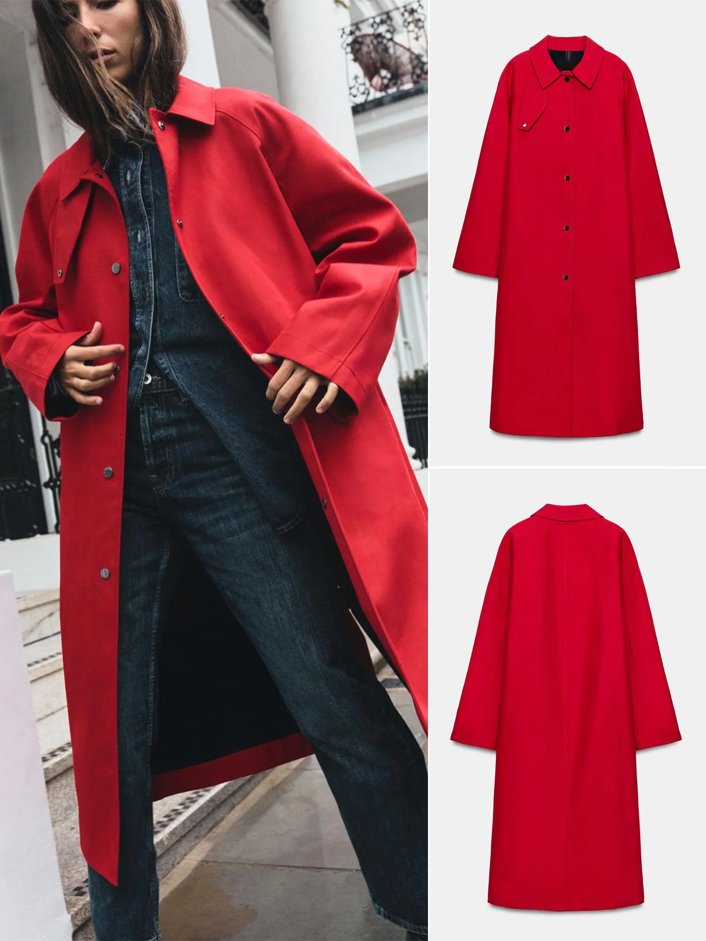 New Autumn Women's Street Style Long Sleeve Turn-down Collar Single Row Multi-Buckle Mid-Length Coat Jacket 3811245