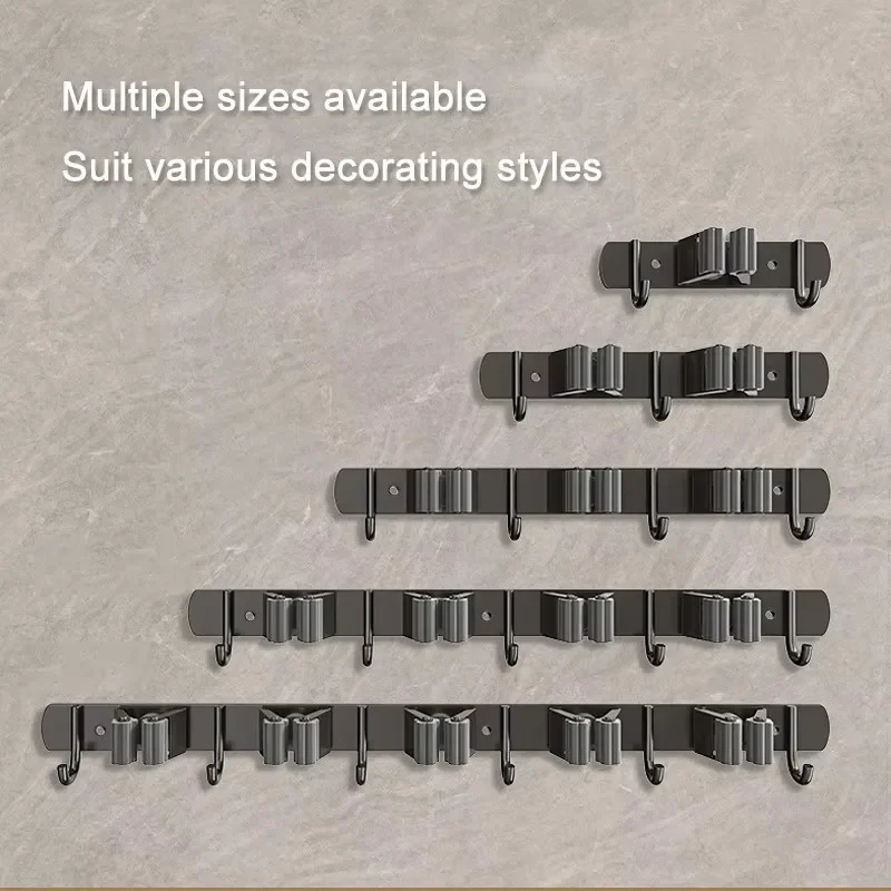 Wall Mounted Stainless Steel Mop Holder No Drilling Mop Broom Organizer Storage Rack Porous Broom Hanger Cloth Hook - view 4