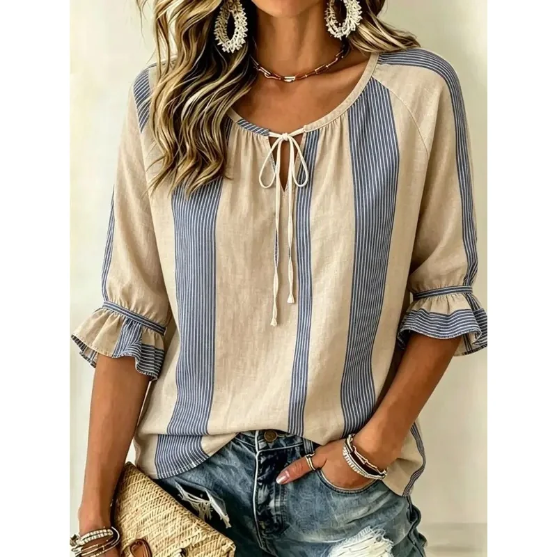 Age-Reducing Temperament Women's Loose Half Sleeve Shirt, Versatile Classic Style, Soft For Home And Outdoor Wear