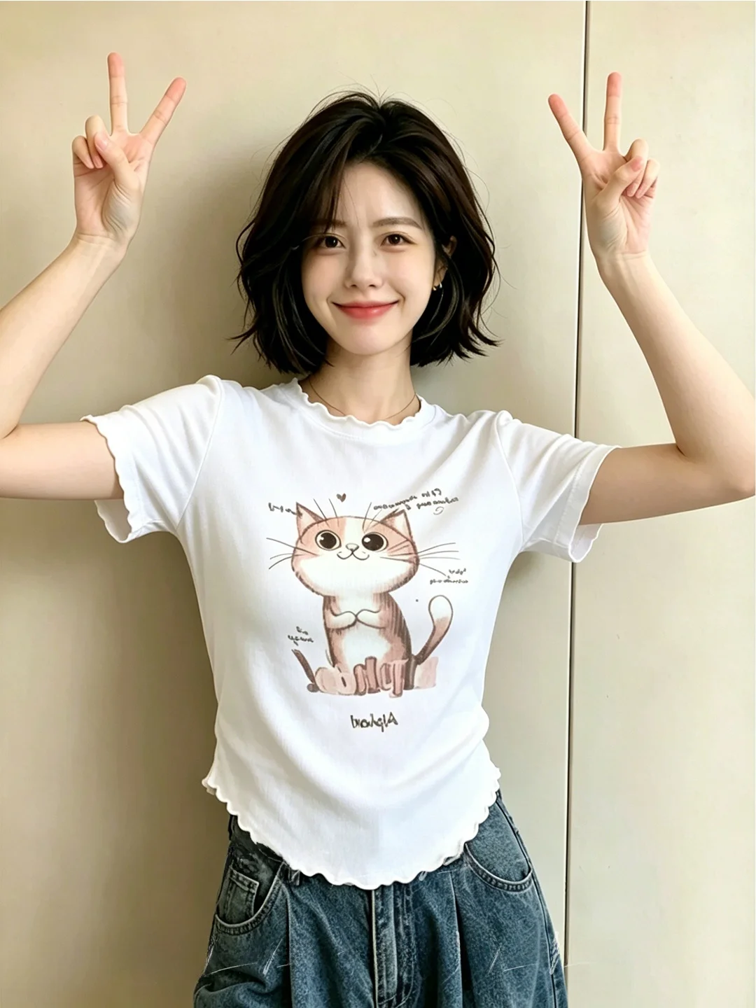 

Sweet Print Short Sleeve Knitted Top Women's Slim Fit Summer Unique Stylish Trendy Casual Fashion Soft Polyester Blend