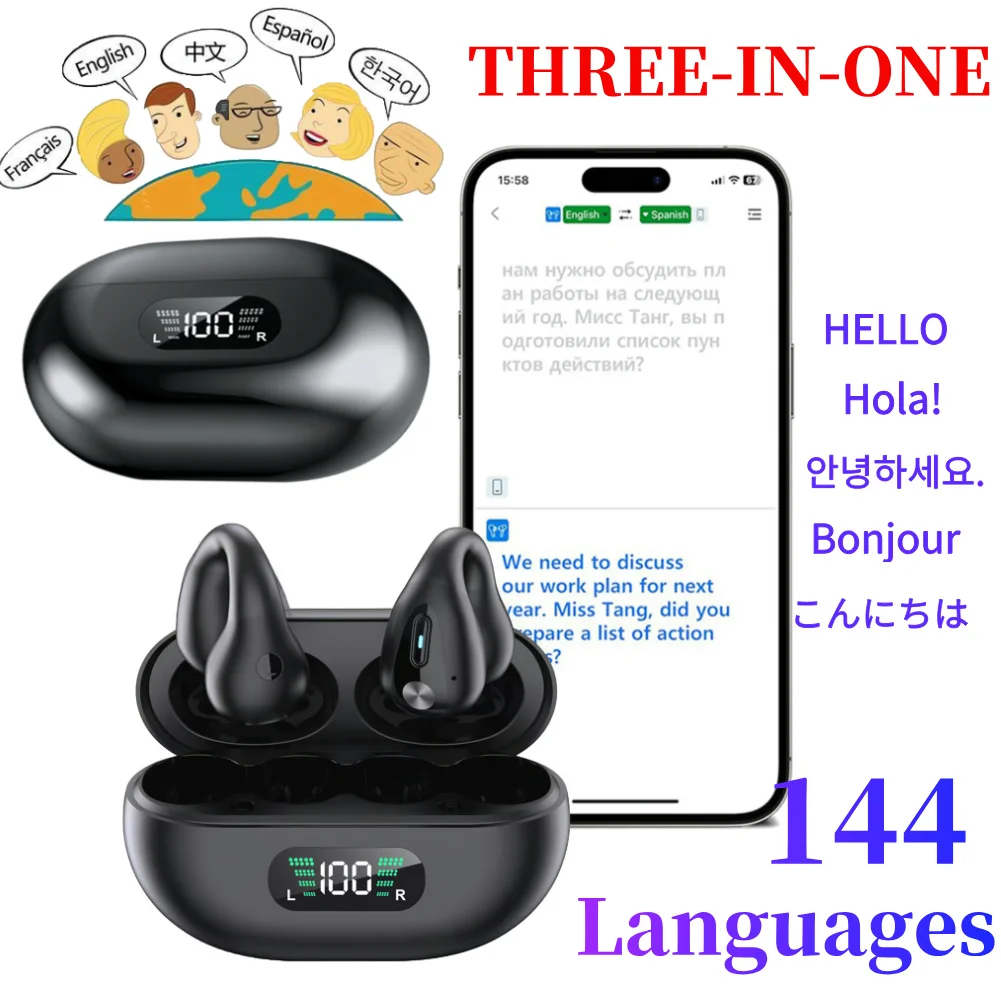 Smart AI Translator Earbuds 144 Languages Noise Cancelling Wireless BT Headset Instant Translator Smart Voice Real Time ﻿