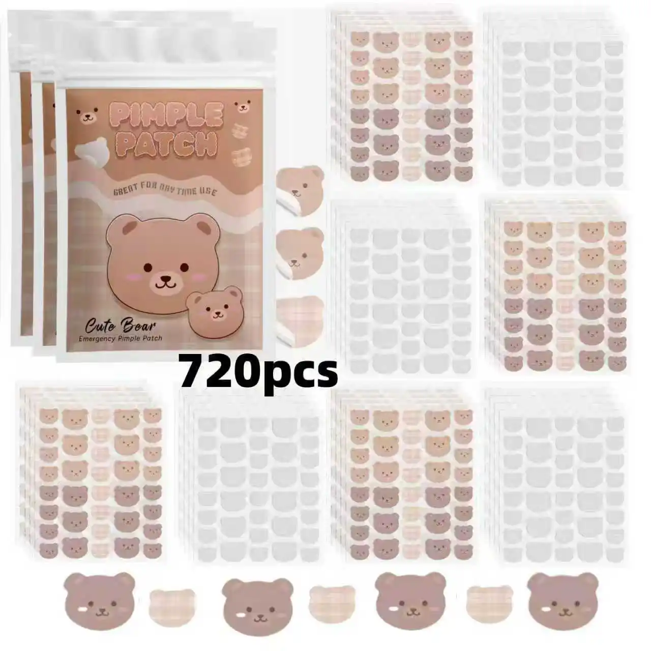 แผ่นแปะสิวบนใบหน้าการ์ตูน 720 ชิ้น คอนซีลเลอร์ แผ่นแปะสิว และแผ่นแปะสิว บางเฉียบและระบายอากาศได้ดี