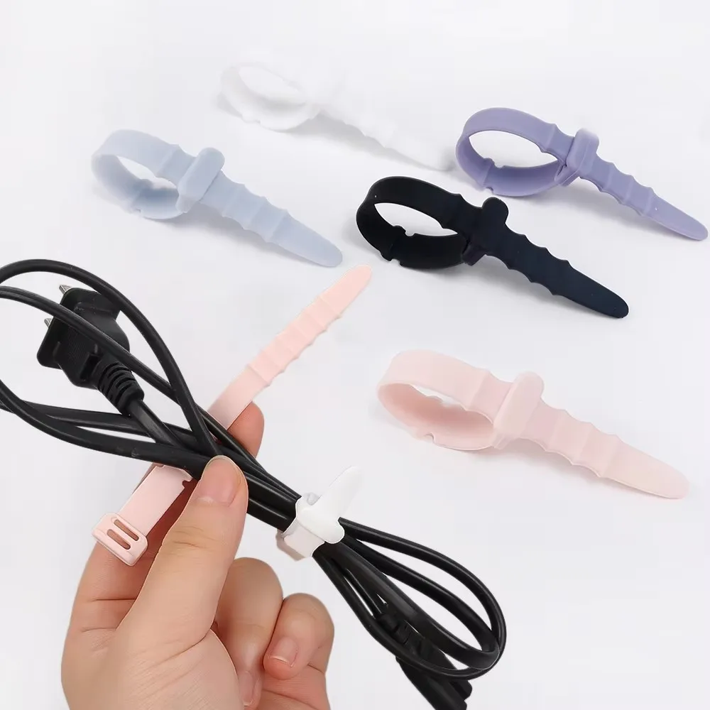 Silicone Phone Data Cable Winder For Mouse Headphone Charger Data Cord Holder Strap Organizer Desk Tidy Wire Tie Clips