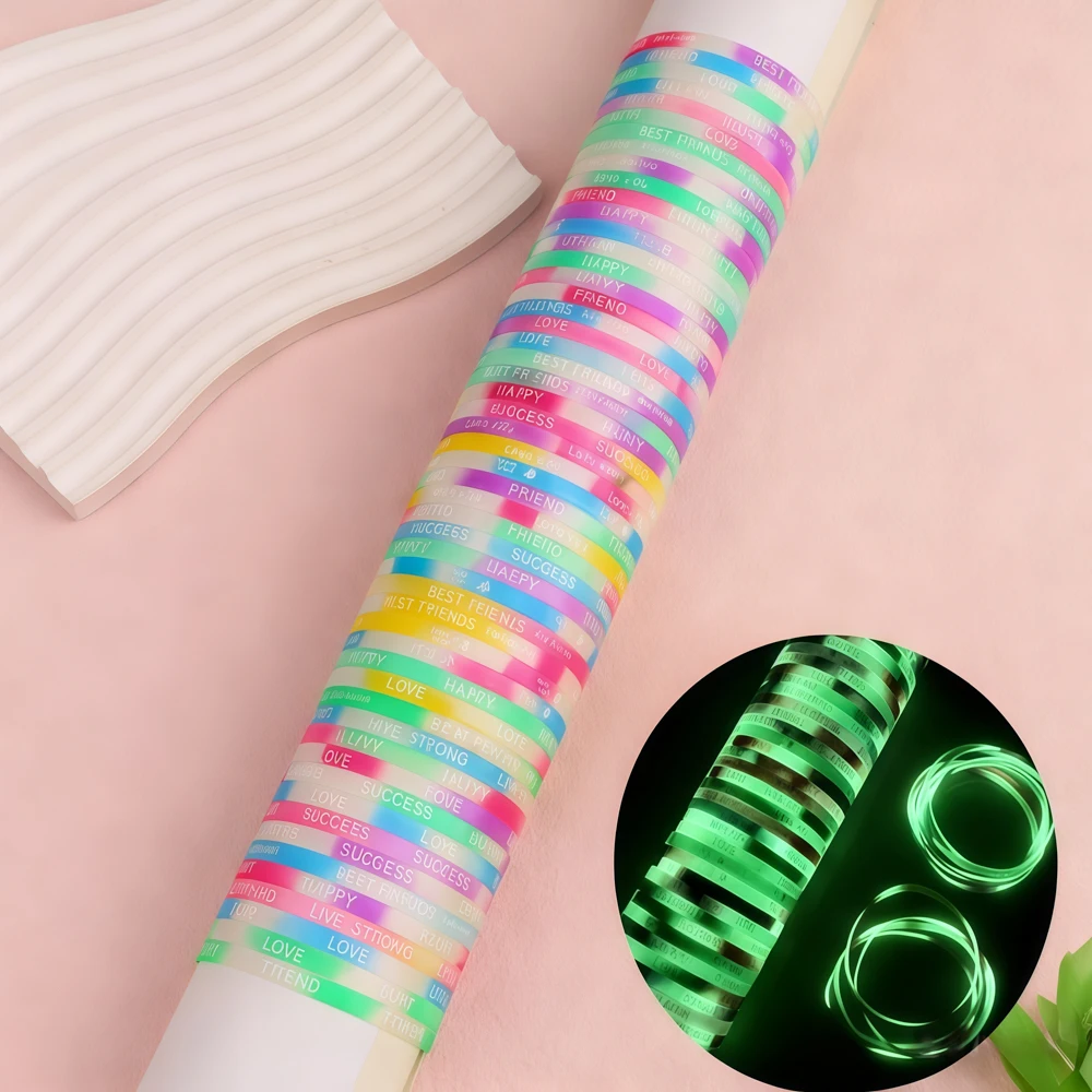 10/20/30/50/100Pcs/Lot Fashion Simple Sport Elastic Luminous Silicone Bracelets For Men Women Daily Holiday Party Gifts Jewelry