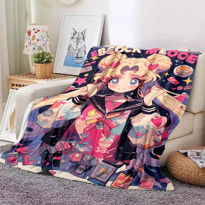 Anime Kawaii Sailor Moon Home Cartoon Printed Blanket Picnic Blanket Warm Flannel Soft and Comfortable Home Travel Birthday Gift