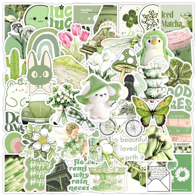 

10/30/50PCS Ins Green Girl PVC Sticky Sticker Aesthetic DIY Decoration Scrapbooking Hand Accounting Supplies for Kids