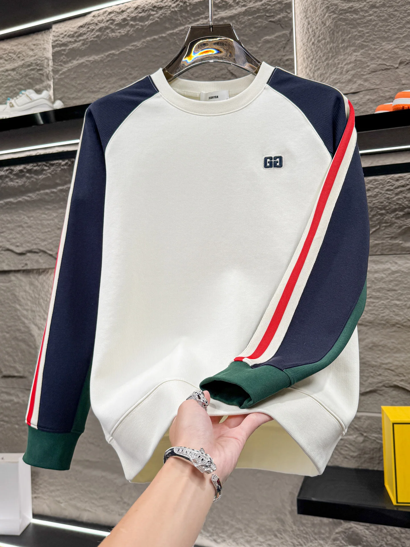 

Ele Men's round Ne Long Sve Sweatirt Patchwork Stripes Casual Faion Spring Autumn Top Luxury Brand New 2025