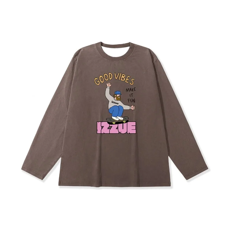 

American Cartoon Pattern 3D Printed Long Sleeved T-shirt, Loose Round Neck Versatile Casual Quick Drying Top, Trendy