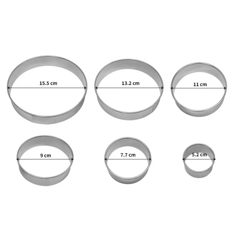 ABWR-Conjunto de cortadores de biscoitos redondos, 6 cortadores de biscoitos de aço inoxidável, ferramentas de cozimento para pastelaria, donuts, fondant