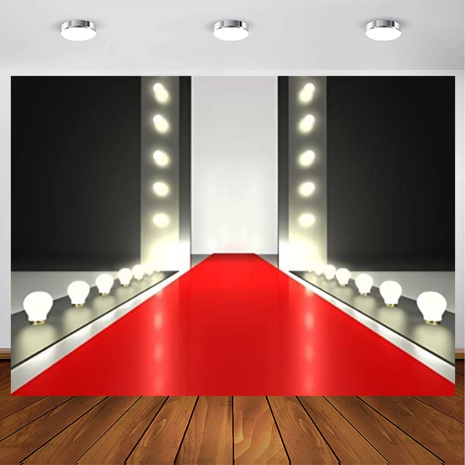 Red Carpet Shining Spotlight Photography Backdrop Fashion Show Catwalk T Stage Illuminated Activity Business Party Background