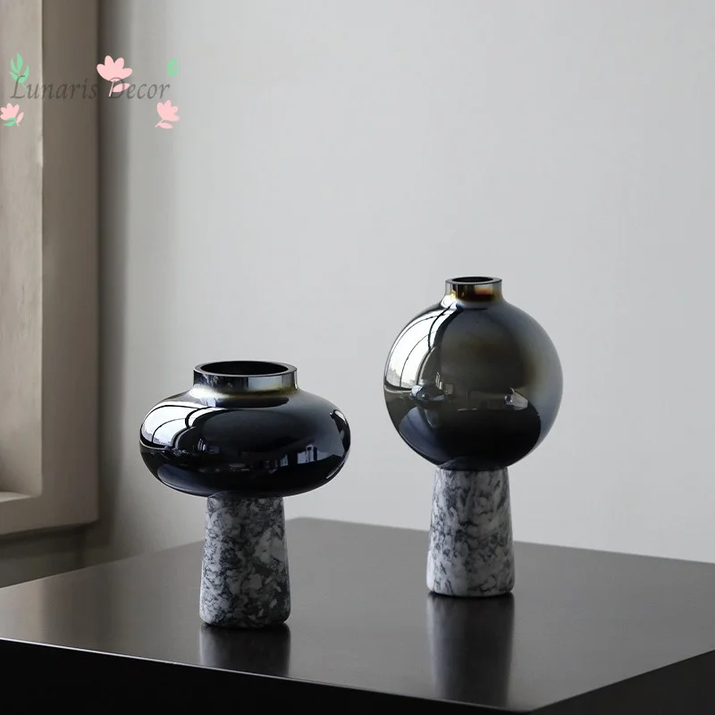 New Chinese marble glass vase ornament modern simple high-end flower ware