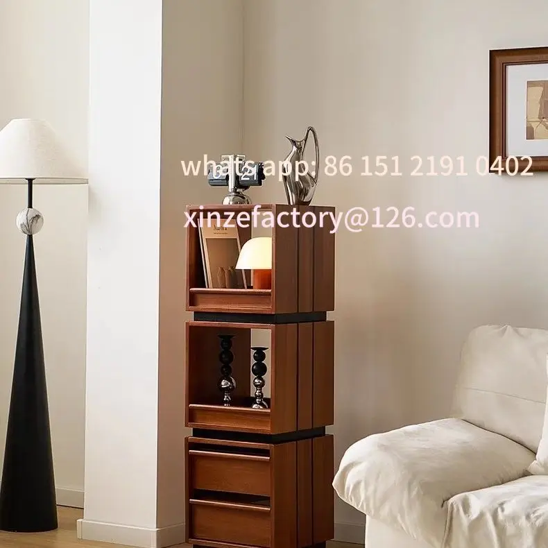 

Customizable Winter Rotating Solid Wood Bookshelf Medium Antique Floor-to-ceiling Bookcase Storage Shelf Display Magazine Rack
