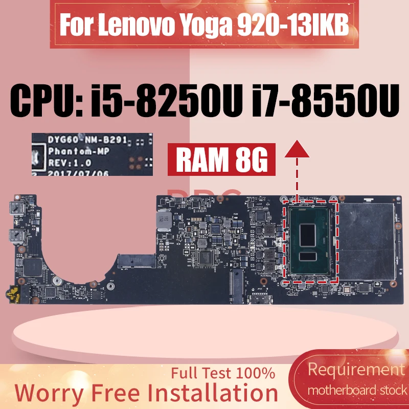 NM-B291 For Lenovo Yoga 920-13IKB Laptop Motherboard i5-8250U i7-8550U 8G 5B20Q09627 5B20V05286 5B20Q09639 Notebook Mainboard