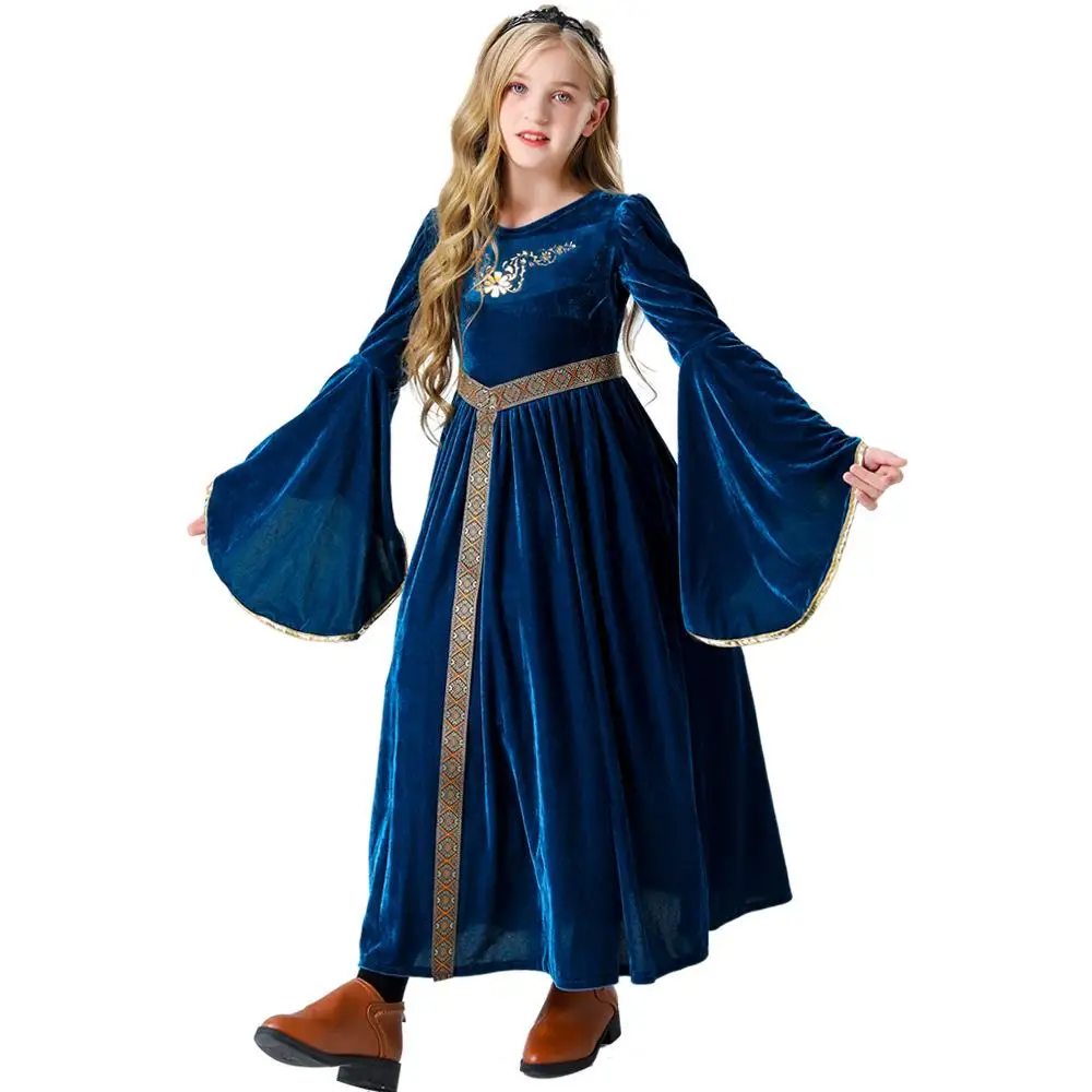 Kinderen Halloween Vintage Jurk Vakantie Feest Cosplay Kostuum Wijd Uitlopende Mouwen Meisjes Lange Jurk Zoete Toneelvoorstelling Kleding