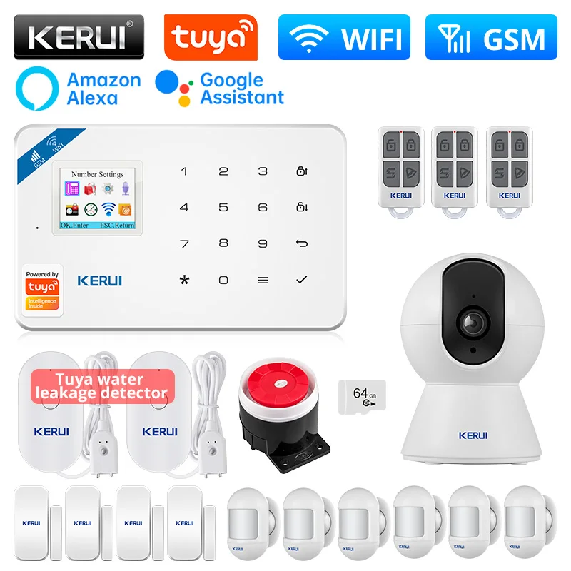 

KERUI W181 Tuya Alarm System WIFI GSM Alarm Home Alexa Smart Life Motion Sensor Detector Door Sensor Sounder Siren IP Camera