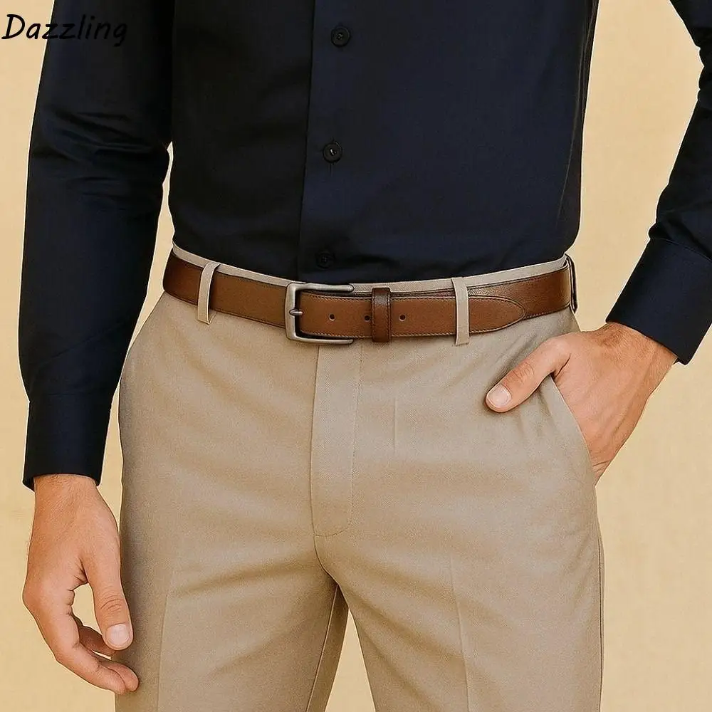 

Adjustable Alloy Men Wide Belt Retro Texture Genuine Leather Belt Black Brown Jeans Waistband Gifts